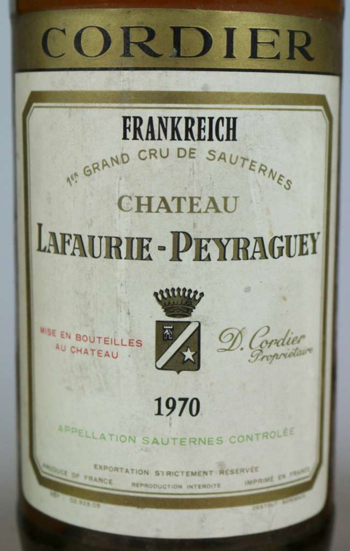 Sauternes, 3 Flaschen Château Lafaurie Peyraguey, 1970, 0,75 L. 1x Etikett leicht beschädigt. Der - Bild 3 aus 3