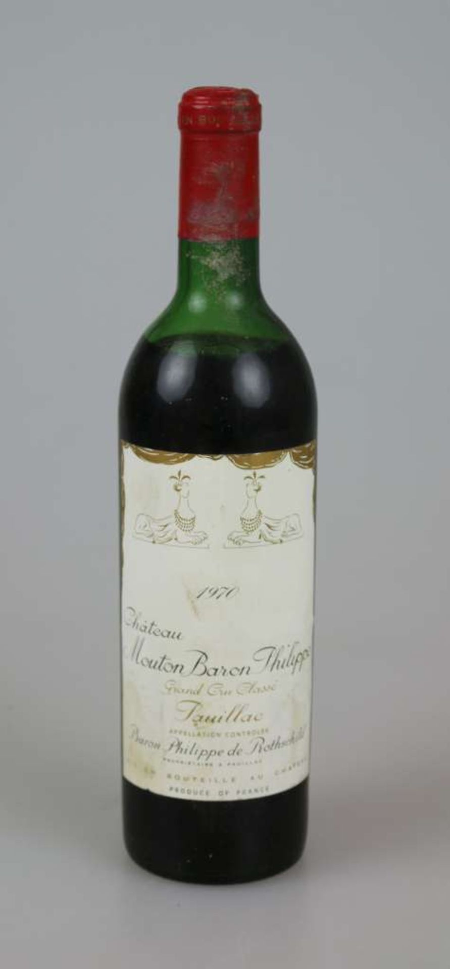 Rotwein, Flasche Château Mouton Baronne Philippe, 1970, 0,75 L. Mid shoulder. Der Wein stammt aus