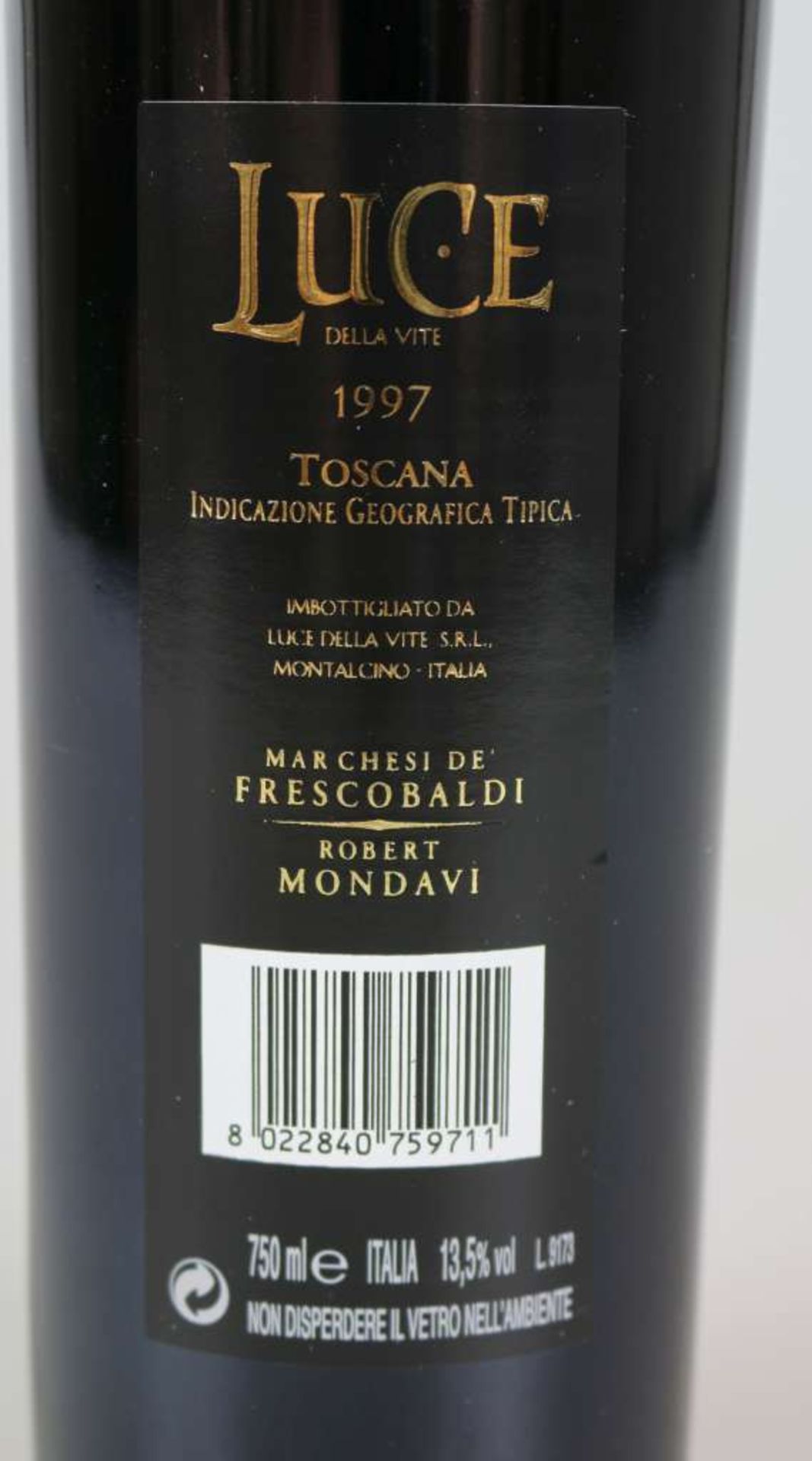 Rotwein, 6 Flaschen Luce della Vite, Frescobaldi/ Mondavi, 1997, 0,75 L. In Original-Holzkiste. - Bild 6 aus 6