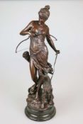 Alois MAYER (1855-1939), Diana, Göttin der Jagd, Jugenstil-Galvanoplastik um 1900, dunkel patiniert,