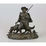 Alfred DUBUCAND (1828-1894), Jäger mit Gewehr und Jagdhund, Bronze patiniert, ovale naturalistisch