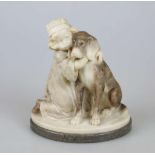 Eugen WAGNER (1871-1942), Alabaster/Marmor, "Wahre Liebe", ein kleines Mädchen umarmt einen Hund,