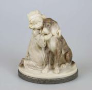 Eugen WAGNER (1871-1942), Alabaster/Marmor, "Wahre Liebe", ein kleines Mädchen umarmt einen Hund,