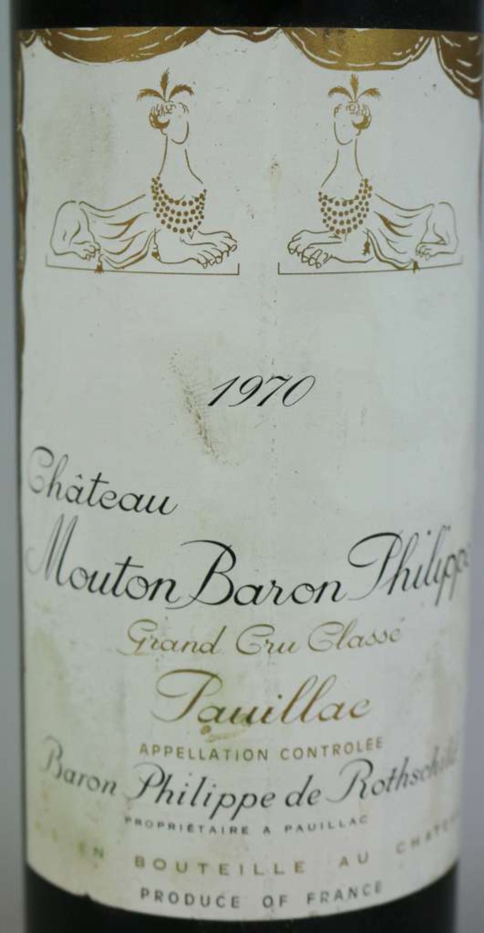Rotwein, Flasche Château Mouton Baronne Philippe, 1970, 0,75 L. Mid shoulder. Der Wein stammt aus - Bild 2 aus 3