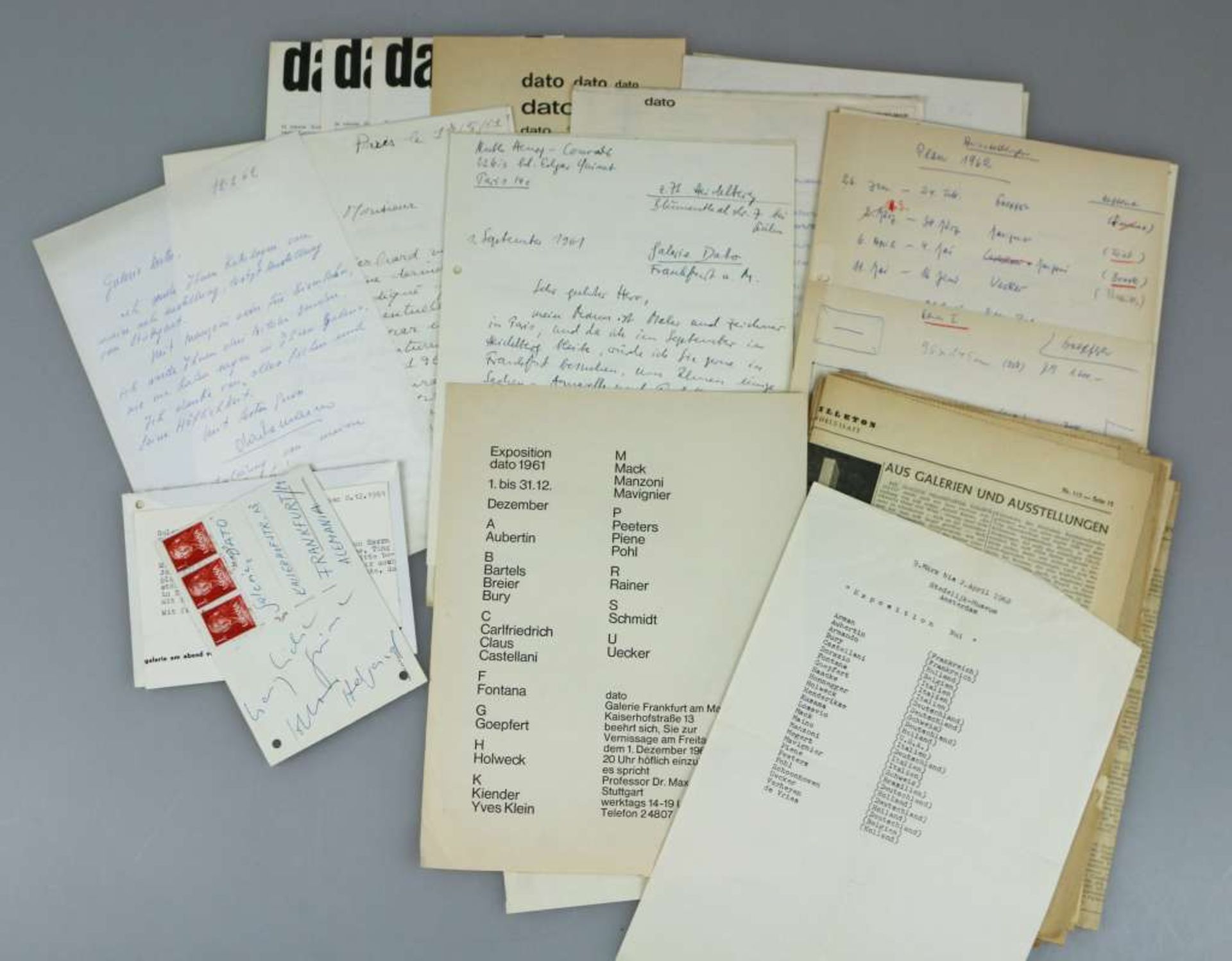 Konvolut hand- und maschinenschriftlichen Unterlagen der Galerie dato: Korrespondenz mit