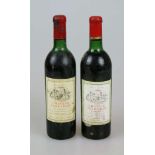 Rotwein, 2 Flaschen Château Peyrabon, René Babeau, 1969 und 1970, 0,75 L. Low shoulder. Der Wein