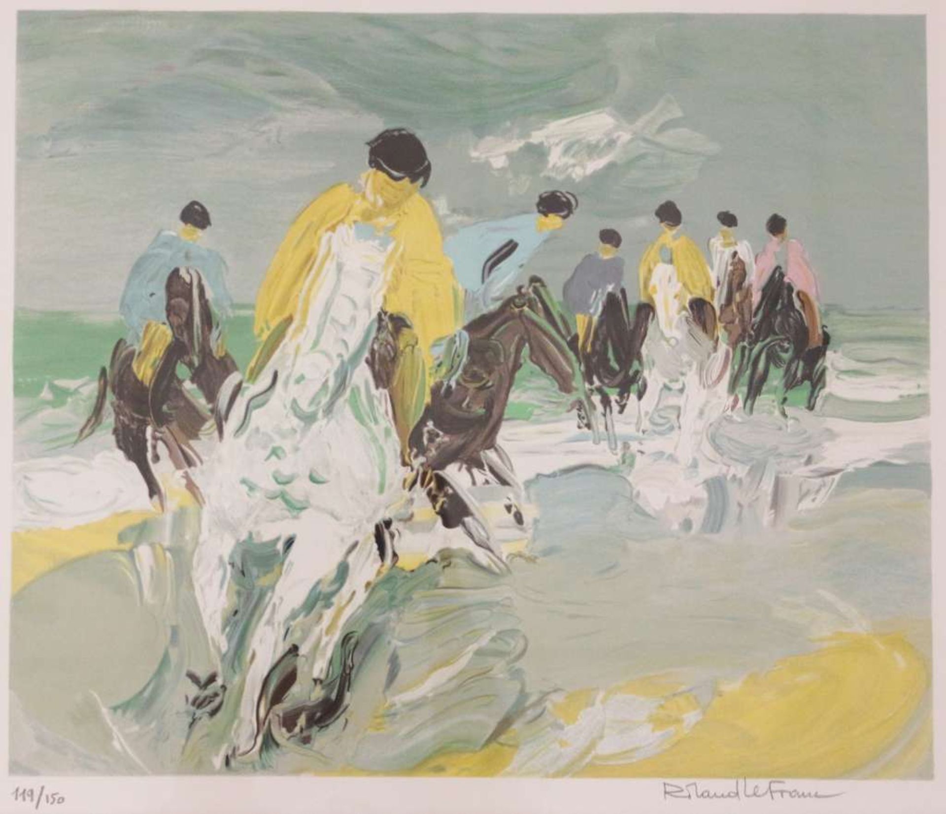 Roland LEFRANC (1931-2000), Farblitographie, Cavaliers sur la plage, u.re. sign., Expl. 119/150,