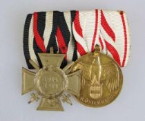 Ordensschnalle mit 2 Auszeichnungen, FEK und Österreich Kriegserinnerungsmedaille 1914-1918.- - -