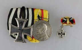 Ordensschnalle mit 2 Auszeichnungen, Eiserne Kreuz 2. Klasse 1914 und Baden Silberne