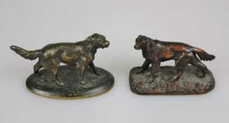Konvolut Bronze-Miniaturen von 3 Irish Settern, 20. Jh., ungemarkt, L.: ca. 9 - 11 cm, Alters- und