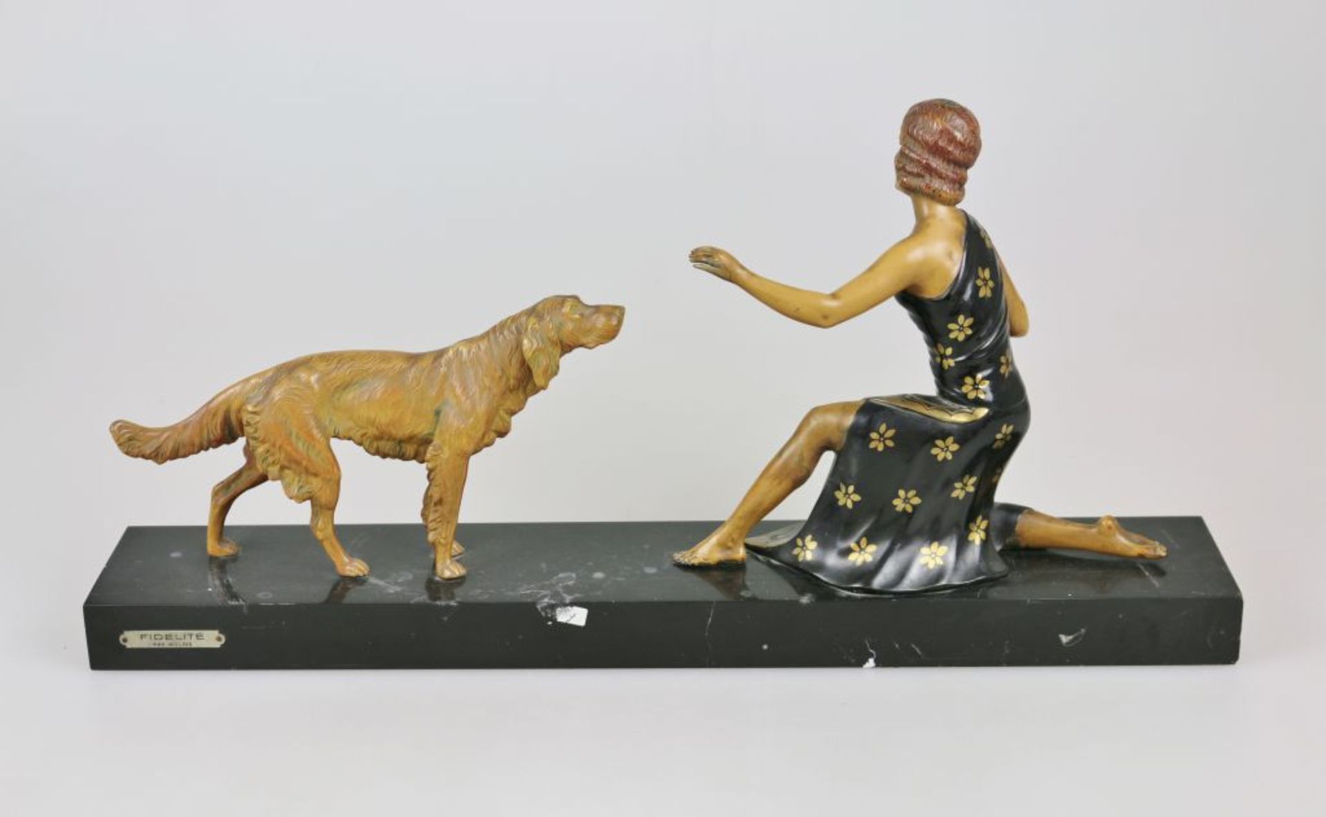 Art Deco, Figurengruppe, Art Menneville et Rochard, "Kniende mit Setter", Frankreich, 1. H. 20. Jh., - Bild 2 aus 3