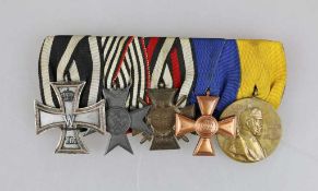Ordensschnalle mit 5 Auszeichnungen, Eiserne Kreuz 2. Klasse 1914, Preussen Kreuz für