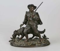 Alfred DUBUCAND (1828-1894), Jäger mit Gewehr und Jagdhund, Bronze patiniert, ovale naturalistisch