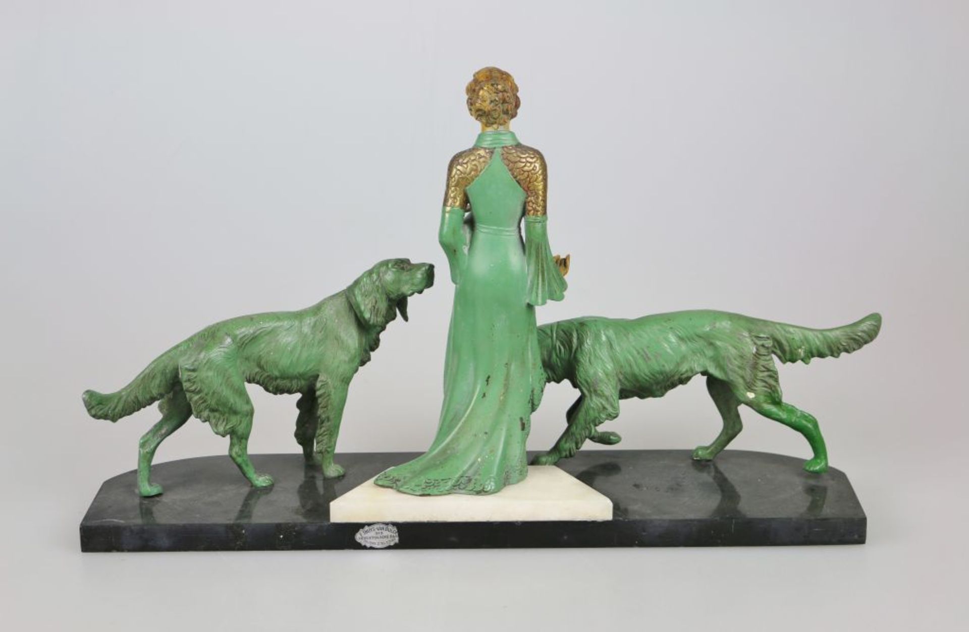 Art Deco, Figurengruppe, Art Menneville et Rochard, "Dame mit zwei Settern", 1. H. 20. Jh., wohl - Bild 2 aus 4