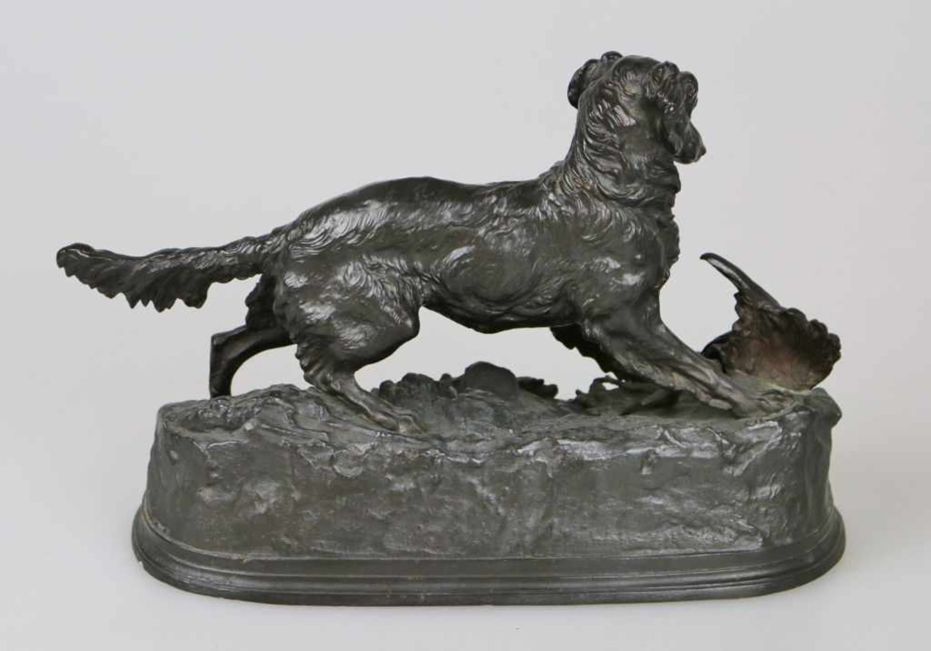 Pierre-Jules MÈNE (1810-1879), Jagdhund, Bronze patiniert, auf der Plinthe signiert P.J. MÊNE, Maße: - Bild 2 aus 3