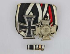 Ordensschnalle mit 2 Auszeichnungen, Eiserne Kreuz 2. Klasse 1914 und FEK, rückseitig schwarze