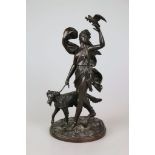 J. KRILL (XX?), Diana, die Göttin der Jagd mit Jagdhund und einem auf der erhobenen Hand sitzenden