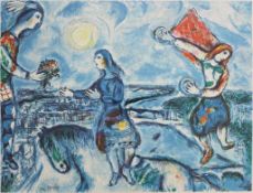 Marc CHAGALL (1887- 1985), Offsetlithographie, Lovers over Paris, u.li. Signaturstempel, 300