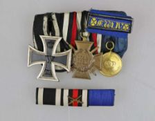 Ordensschnalle mit 4 Auszeichnungen, EK 2, FEK, Preussen Landwehr Dienstauszeichnung 2.Klasse