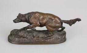 Pierre-Jules MÈNE (1810-1879), schleichender Setter, Bronze, dunkel patiniert, auf naturalistisch