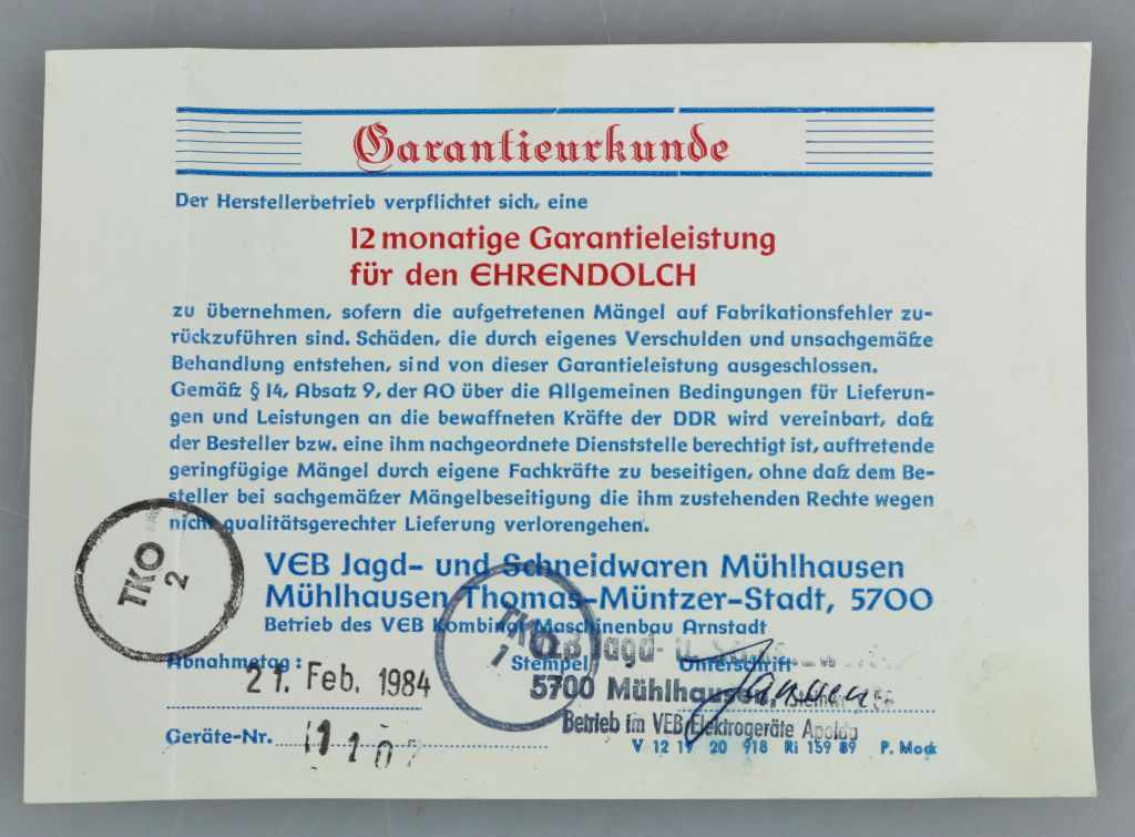 Ehrendolch Wachregiment Berlin "Felix Dzierzynski" für Offiziere der NVA, blanke zweischneidige - Image 7 of 7