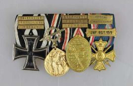 Ordensschnalle mit 4 Auszeichnungen, Eiserne Kreuz 2. Klasse 1914, Deutsche Ehrendenkmünze des