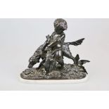 Auguste Joseph PEIFFER (1832-1886), Bronze "Putto mit Jagdhund", patiniert, naturalistisch