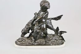Auguste Joseph PEIFFER (1832-1886), Bronze "Putto mit Jagdhund", patiniert, naturalistisch