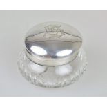 Glasbonbonière mit Silbermontur, 835er Silber, Deutschland, 20. Jh., farbloses Glas, runde,