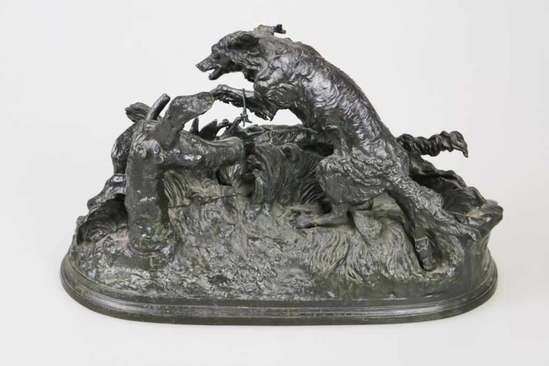 Pierre-Jules MÈNE (1810-1879), große Jagdgruppe, Bronze dunkel patiniert, zwei jagende Setter bei - Bild 2 aus 5