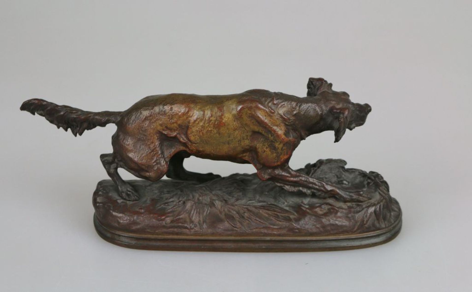 Pierre-Jules MÈNE (1810-1879), schleichender Setter, Bronze, dunkel patiniert, auf naturalistisch - Bild 2 aus 3