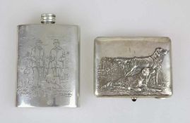 Zigarettenetui, Silber, wohl UdSSR, 20. Jh., Dekor Jagdhund, gestempelt, L.: ca. 11 cm, Gewicht: ca.