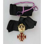 Orden des Heiligen Grabes zu Jerusalem, Ritterkreuz für Militär an Trophäenagraffe. Kreuz Silber