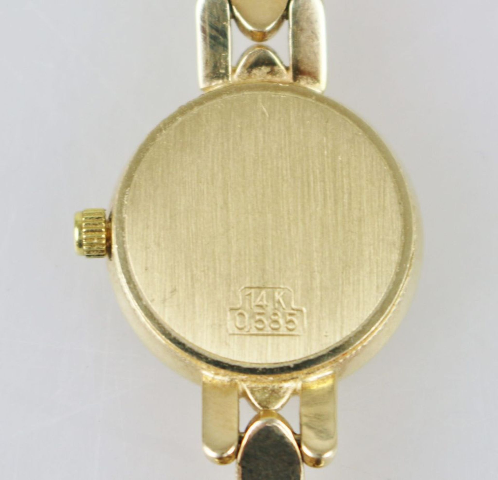 Damenarmbanduhr Auria, rundes Gehäuse und Gliederarmband in 585er Gelbgold. Lünette besetzt mit - Image 4 of 4