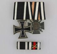Ordensschnalle mit 2 Auszeichnungen, Eiserne Kreuz 2. Klasse 1914 und FEK, dazu die passende