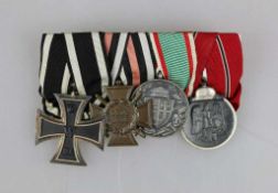 Ordensschnalle mit 4 Auszeichnungen, Eiserne Kreuz 2. Klasse 1914, FEK, ungarische Weltkriegs-