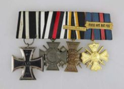 Ordensschnalle mit 4 Auszeichnungen, Eiserne Kreuz 2. Klasse 1914, FEK, Ehren- und