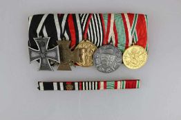 Ordensschnalle mit 5 Auszeichnungen, Eiserne Kreuz 2. Klasse 1914, FEK, Deutsche Ehrendenkmünze