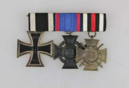 Ordensschnalle mit 3 Auszeichnungen, Eiserne Kreuz 2. Klasse 1914, Oldenburg Friedrich August