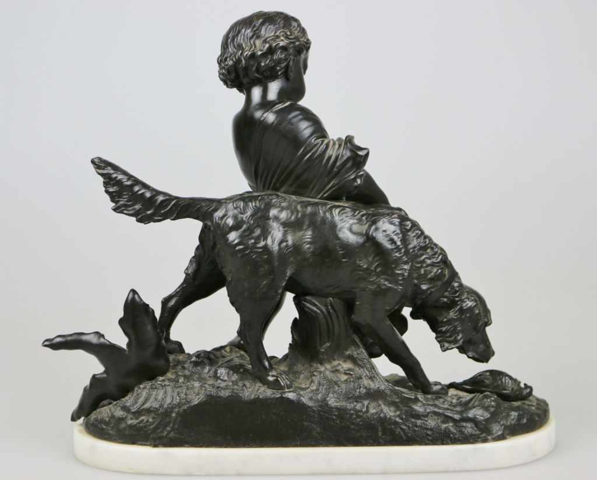 Auguste Joseph PEIFFER (1832-1886), Bronze "Putto mit Jagdhund", patiniert, naturalistisch - Bild 2 aus 7