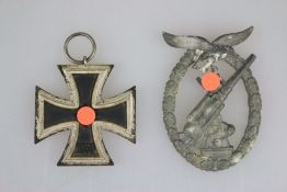 Eisernes Kreuz 1939 2. Klasse und Luftwaffe Flakkampfabz. Feinzink, ohne Nadelblock und Öse,