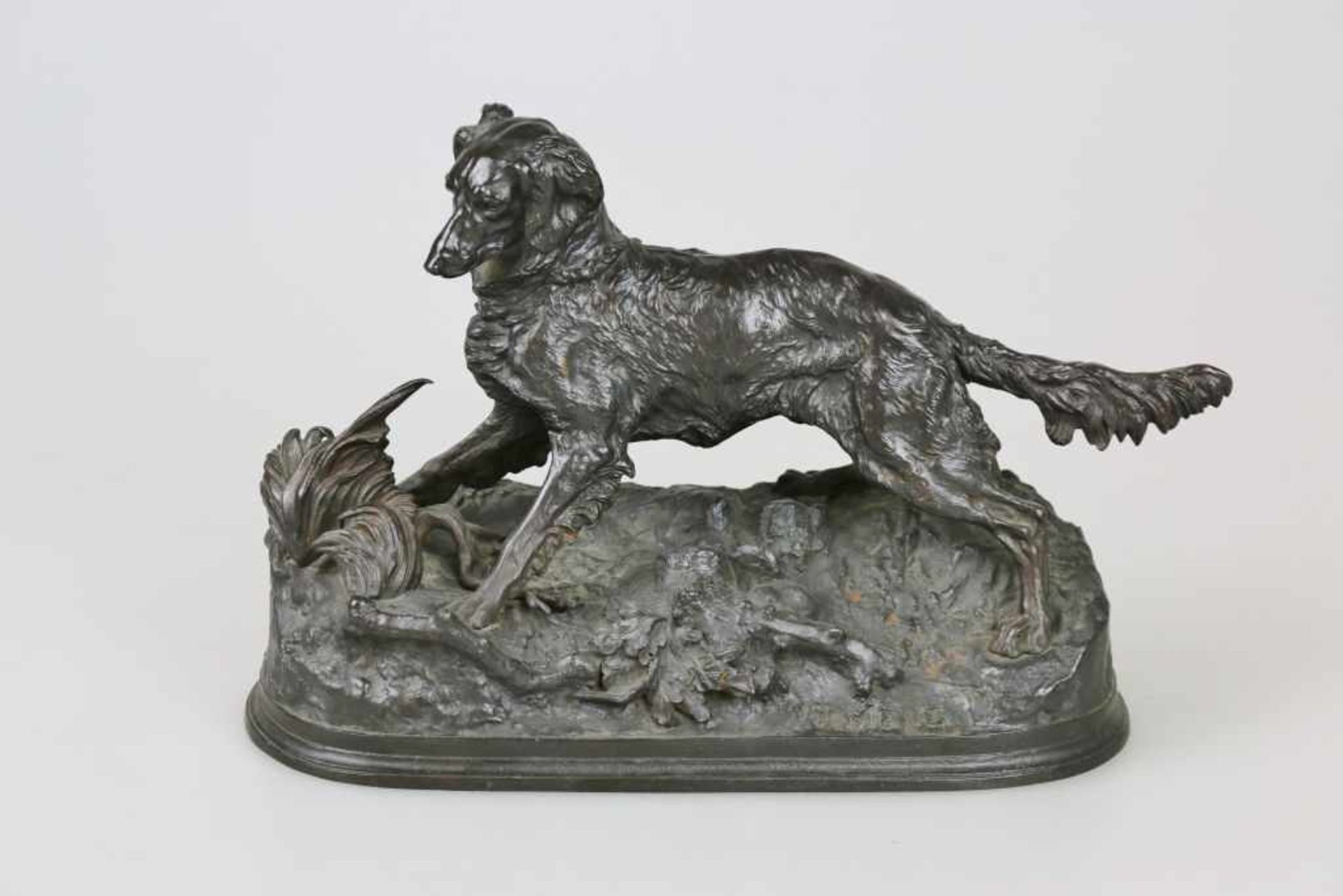 Pierre-Jules MÈNE (1810-1879), Jagdhund, Bronze patiniert, auf der Plinthe signiert P.J. MÊNE, Maße: