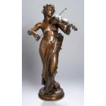 Bronze-Plastik, "Junge, halbnackte Frau beim Spielen der Violine", Delaplanche, Eugène,Belleville