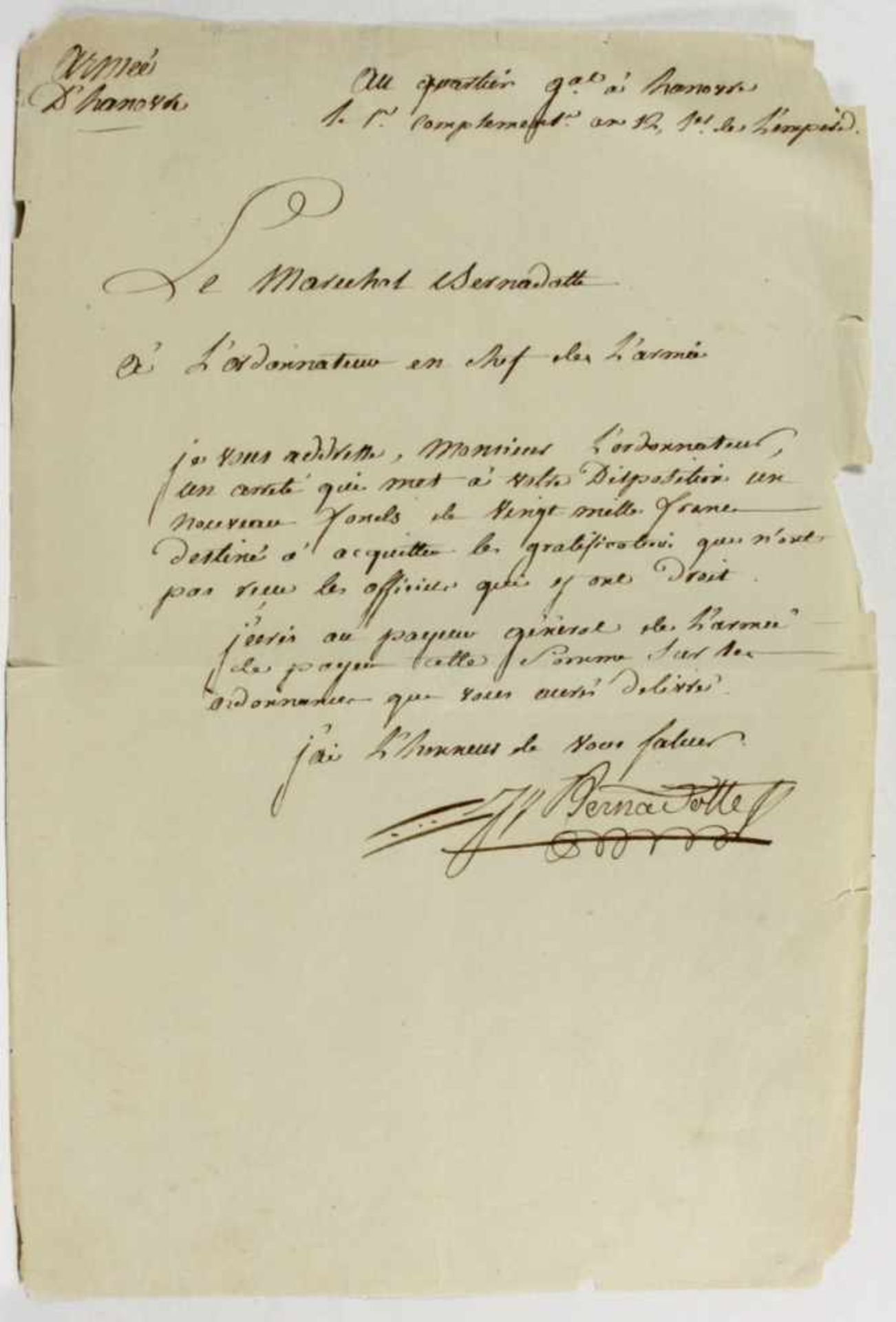 Historisches Dokument, Hannover, 1804, Brief von Jean-Baptiste Bernadotte, Marschall