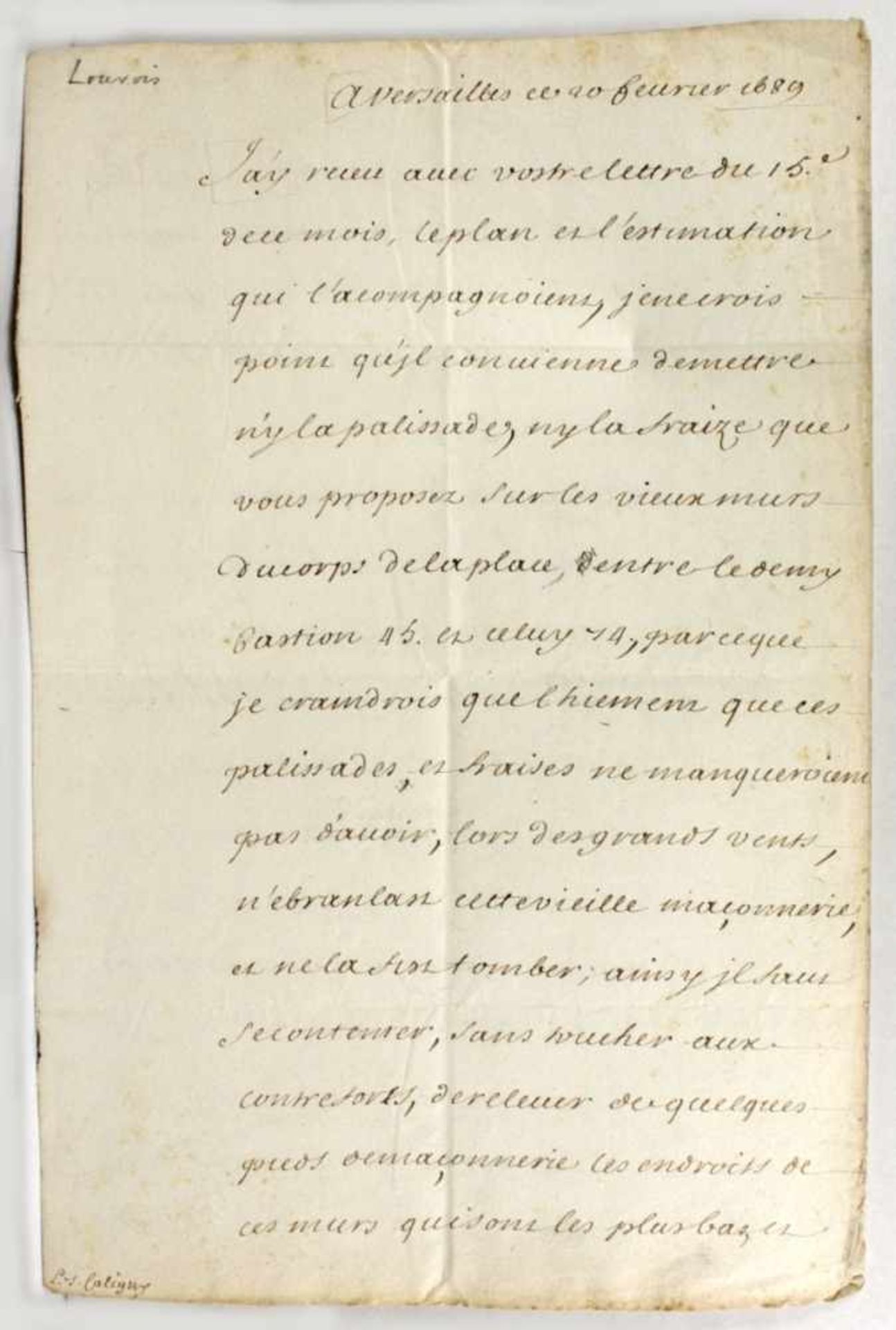 Historisches Dokument, Versailles, 1689, Brief von Francois Michel le Tellier Louvois,Herr und