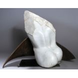 Marmor-Plastik, "Rückenakt", zeitgenössischer, anonymer Bildhauer, naturalistischeDarstellung, H