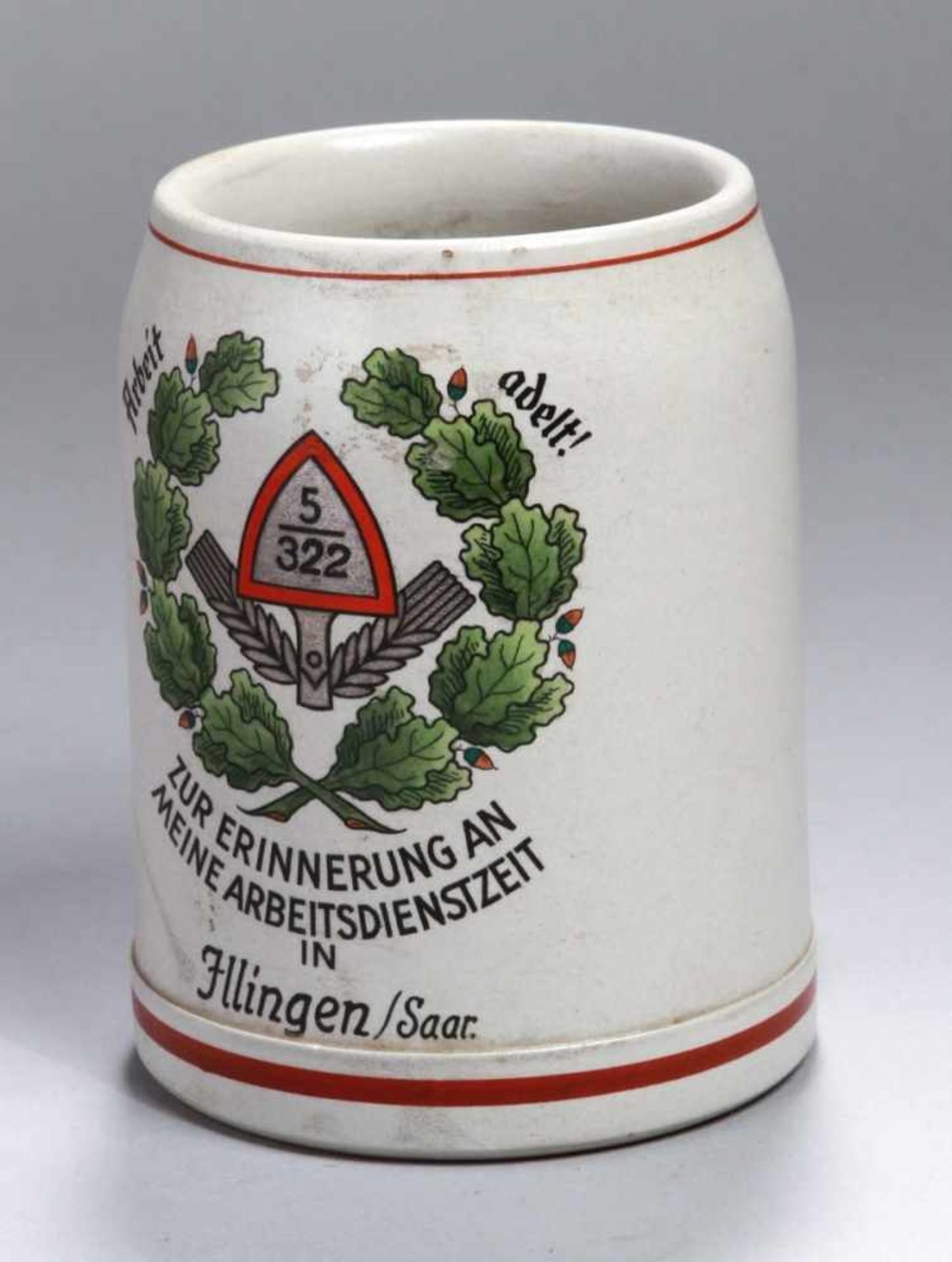 Steinzeug-Bierkrug, Wick-Werke, Grenzhausen, Drittes Reich, Arbeitsdienst-Krug, grauer,salzlasierter