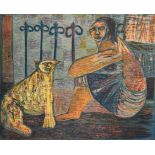 Fekete, Esteban, Cinkota/Budapest 1924 - 2009 Dieburg. "Frau mit Katze", Farblithographie,handsign.,