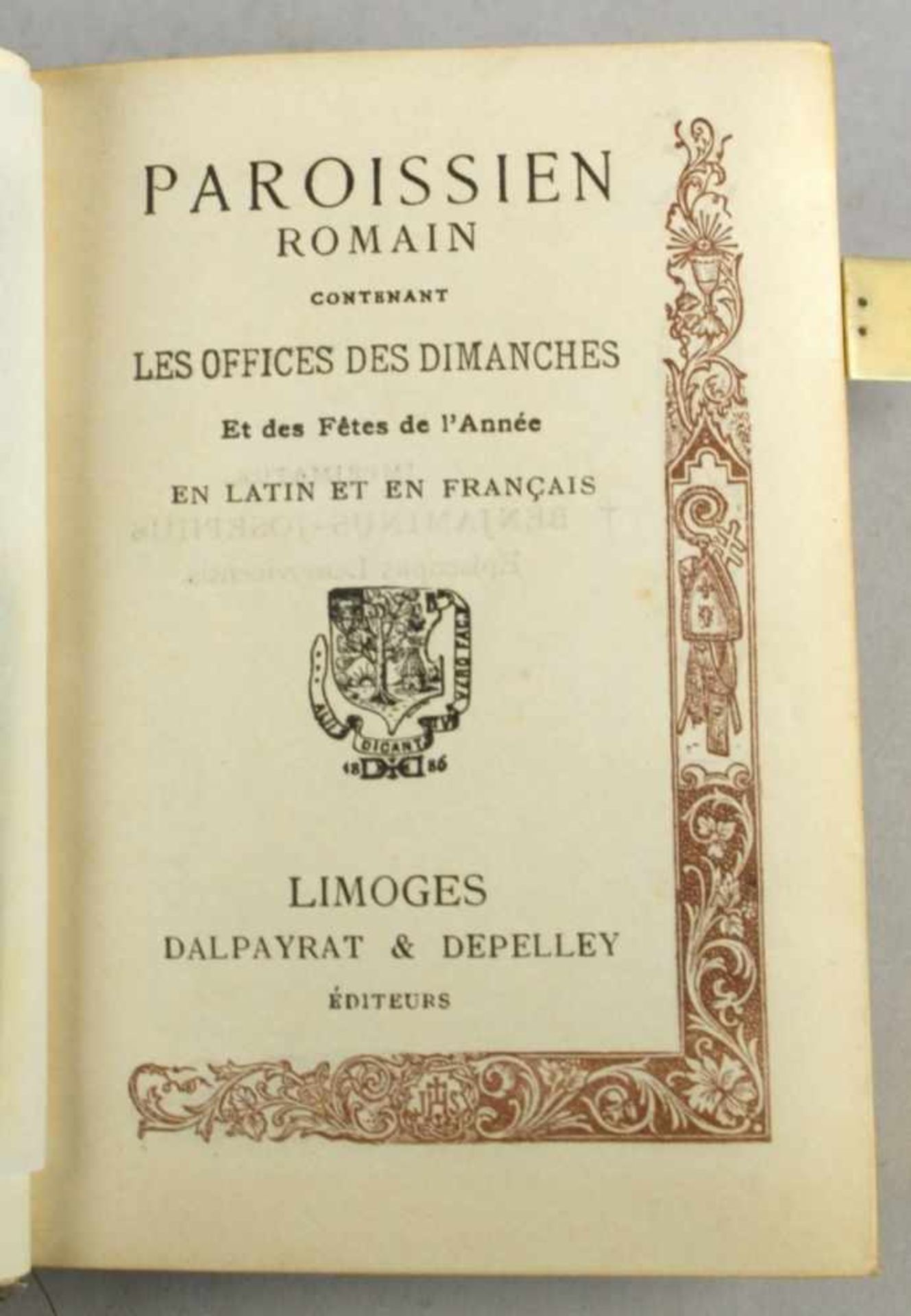 Buch, "Paroissien", Romain contenant les Offices des Dimanches, Limoges, Dalpayrat n&Depelley, - Bild 2 aus 2