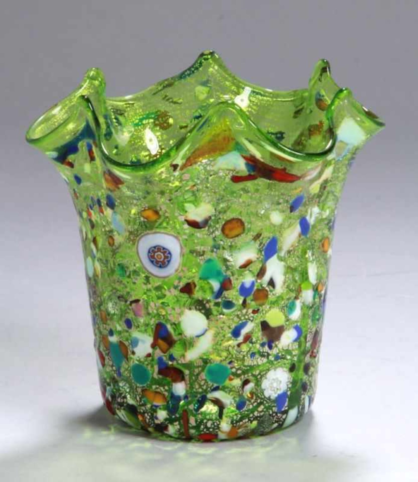 Glas-Ziervase, "Fazzoletto", Murano, CC Zecchin Murano Art, neuzeitlich, sog.Taschentuchvase, grünes